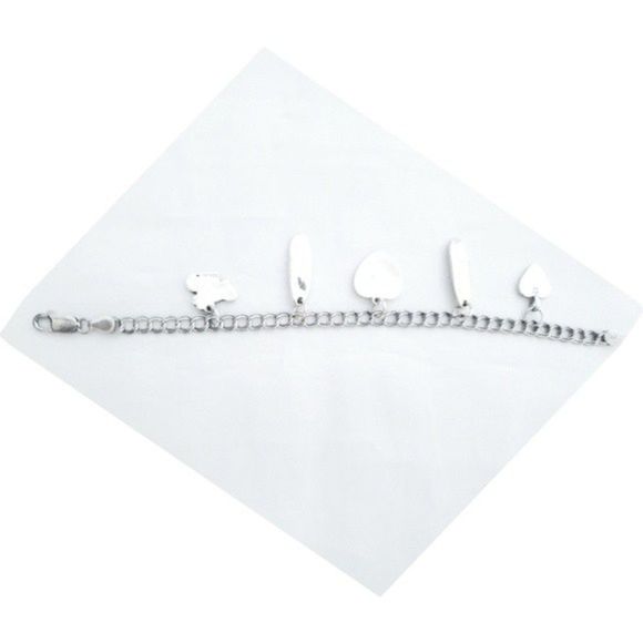 Double Link Charm Bracelet Heart Charms 925 Sterling Silver 7" - Picture 4 of 13